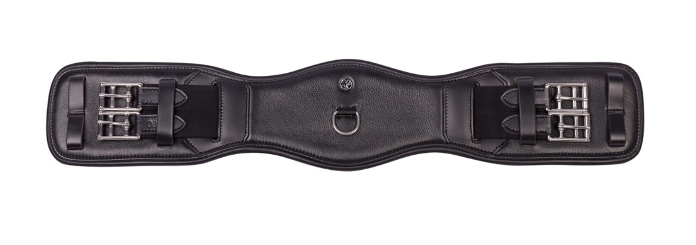 Подпруга выездковая кожаная анатомическая с резинками 50сm цвет черный