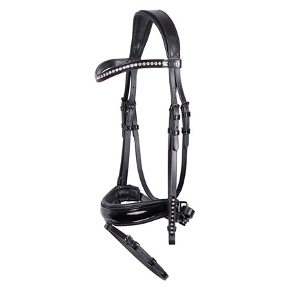 Оголовье Diamond Lacque лакированное, с самозатягивающимся капсюлем и стразами, размер Full, черный